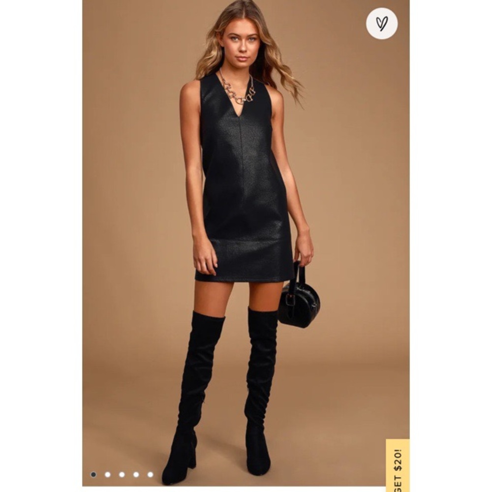 Make an impression black vegan leather shift dress